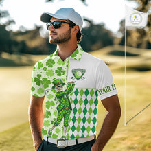 Load image into Gallery viewer, Green Shamrock argyle pattern St Patrick's day Skull Golf Polo Shirts For Men Custom golf outfit men NQS 11507