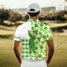 Load image into Gallery viewer, Green Shamrock argyle pattern St Patrick's day Skull Golf Polo Shirts For Men Custom golf outfit men NQS 11507