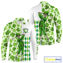 Load image into Gallery viewer, Green Shamrock argyle pattern St Patrick's day Skull Golf Polo Shirts For Men Custom golf outfit men NQS 11507