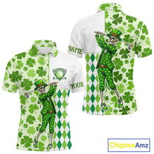 Load image into Gallery viewer, Green Shamrock argyle pattern St Patrick's day Skull Golf Polo Shirts For Men Custom golf outfit men NQS 11507