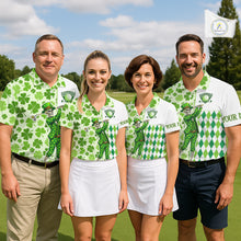 Load image into Gallery viewer, Green Shamrock argyle pattern St Patrick's day Skull Golf Polo Shirts For Men Custom golf outfit men NQS 11507