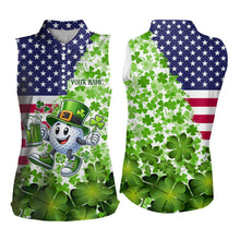 Load image into Gallery viewer, American flag St Patrick day shamrock pattern custom Women sleeveless polo shirt, golf outfits ladies NQS9580