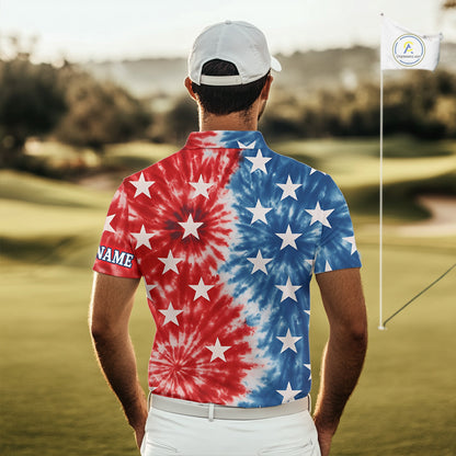 American Flag Tie dye pattern Mens golf polo shirts custom name patriotic golf attire for mens NQS9990
