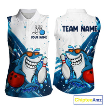 Load image into Gallery viewer, White and Blue Camo Shark Bowling Sleeveless Polo shirt Custom funny bowling team shirts NQS10280