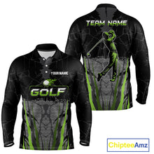 Load image into Gallery viewer, Black Camo Mens golf polo shirts custom golf attire for mens, golfing gifts | Green NQS9995