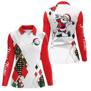 Christmas argyle pattern Santa Playing Golf Womens golf polo Shirt Custom Xmas ladies golf outfit NQS9010