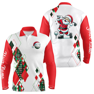 Christmas argyle pattern Santa Playing Golf Men Golf Polo Shirt Custom Xmas Mens golf outfits NQS9010