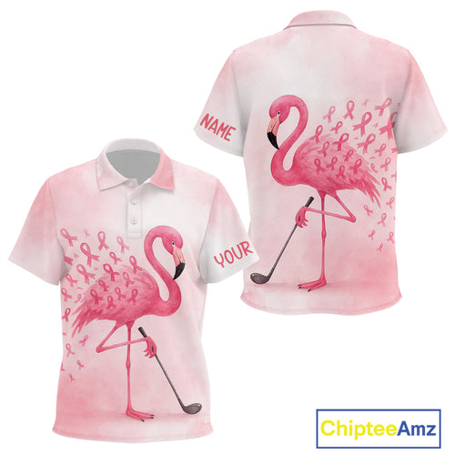 Watercolor Pink Flamingo ribbons Kid golf polo shirt Custom Breast Cancer Awareness Kid golf top NQS10512