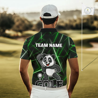 Black and Green Funny Panda Playing Golf Polo Shirt For Men Custom men's golf clothes funny golf gift NQS10740