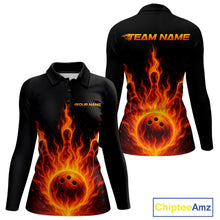 Load image into Gallery viewer, Custom Flame Bowling Polo, Quarter Zip Shirts for Women Custom Team Bowling Uniform NQS10521