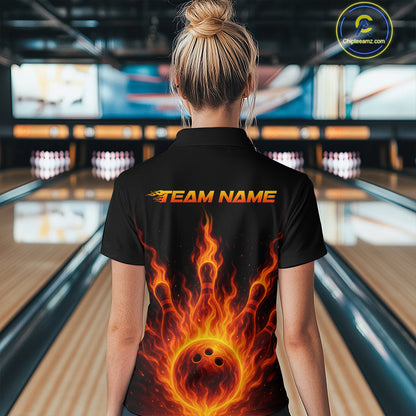 Custom Flame Bowling Polo, Quarter Zip Shirts for Women Custom Team Bowling Uniform NQS10521