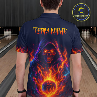 Custom Orange Flame Skull Bowling Shirts for Men Custom Team Bowling Shirts, gift for bowlers NQS10522