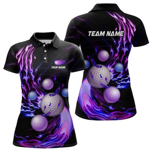 Purple Flame Golf ball Black Women golf polo shirt custom golf tops for ladies personalized golf gifts NQS8831