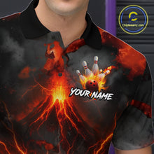 Load image into Gallery viewer, Red Lightning volcano Mens Bowling Polo, Quarter Zip shirts Custom bowling outfits gifts for men NQS10956