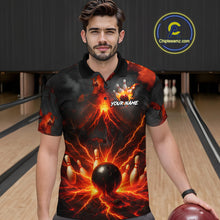 Load image into Gallery viewer, Red Lightning volcano Mens Bowling Polo, Quarter Zip shirts Custom bowling outfits gifts for men NQS10956