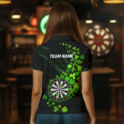 Green shamrock Lucky Darts Polo, Quarter-Zip Shirts For Women Custom St Patrick day Dart Team Jerseys NQS9458