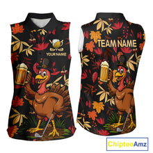 Load image into Gallery viewer, Funny Turkey Golf Beer Thanksgiving golf shirt Custom Funny womens sleeveless polo shirts NQS10964