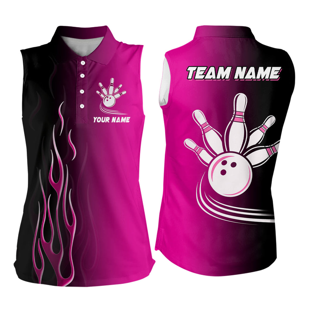 Gradient pink black bowling league jersey custom bowling Sleeveless Polo shirt, gifts for bowling team NQS7563