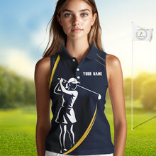Load image into Gallery viewer, Personalized Women sleeveless polo shirt Custom ladies golf outfits, unique golf gifts | Navy NQS10202