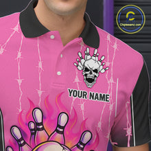 Load image into Gallery viewer, Black and pink flame skull Bowling Polo, 1/4 Zip Shirt for men Custom Team Bowling League Jersey NQS10203