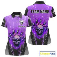 Load image into Gallery viewer, Black and purple flame skull Bowling Polo, 1/4 Zip Shirt for Women Custom Team Bowling League Jersey NQS10204