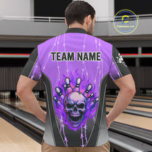 Load image into Gallery viewer, Black and purple flame skull Bowling Polo, 1/4 Zip Shirt for men Custom Team Bowling League Jersey NQS10204