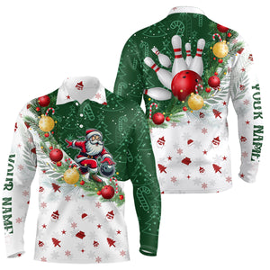 Christmas Santa Playing Bowling Mens Polo, Quarter Zip shirts Custom Christmas Team Bowling Jerseys NQS9068