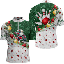 Load image into Gallery viewer, Christmas Santa Playing Bowling Mens Polo, Quarter Zip shirts Custom Christmas Team Bowling Jerseys NQS9068