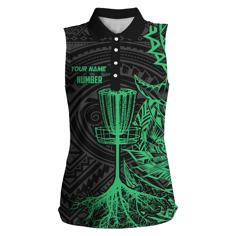 Green tribal Womens disc golf sleeveless polo shirt custom black team ladies disc golf basket jerseys NQS6048