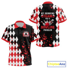 Load image into Gallery viewer, Red argyle pattern Retro Bowling Kid Polo Shirt Custom My drinking team has a bowling problem NQS9825