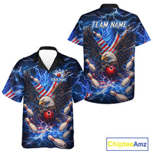 Load image into Gallery viewer, US Flag Eagle Bowling Hawaiian Shirt Custom Blue Lightning Thunder Patriotic Team Bowling Jerseys NQS11581
