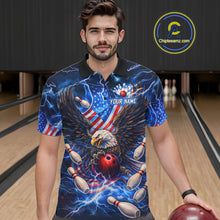 Load image into Gallery viewer, US Flag Eagle Bowling Shirts for Men Custom Blue Lightning Thunder Patriotic Team Bowling Jerseys NQS11581