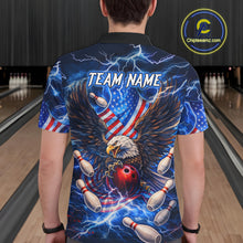 Load image into Gallery viewer, US Flag Eagle Bowling Shirts for Men Custom Blue Lightning Thunder Patriotic Team Bowling Jerseys NQS11581