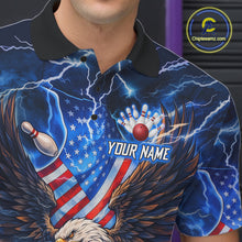 Load image into Gallery viewer, US Flag Eagle Bowling Shirts for Men Custom Blue Lightning Thunder Patriotic Team Bowling Jerseys NQS11581