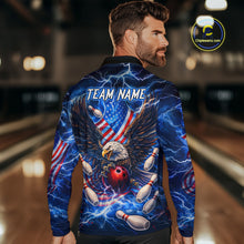 Load image into Gallery viewer, US Flag Eagle Bowling Shirts for Men Custom Blue Lightning Thunder Patriotic Team Bowling Jerseys NQS11581