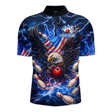Load image into Gallery viewer, US Flag Eagle Bowling Shirts for Men Custom Blue Lightning Thunder Patriotic Team Bowling Jerseys NQS11581