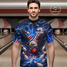 Load image into Gallery viewer, US Flag Eagle Bowling Shirts for Men Custom Blue Lightning Thunder Patriotic Team Bowling Jerseys NQS11581