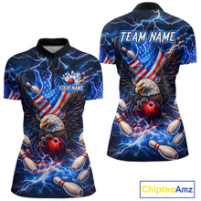 Load image into Gallery viewer, US Flag Eagle Bowling Shirts for Women Custom Blue Lightning Thunder Patriotic Team Bowling Jerseys NQS11581