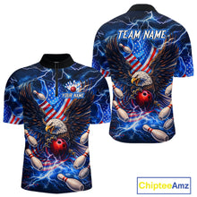 Load image into Gallery viewer, US Flag Eagle Bowling Shirts for Men Custom Blue Lightning Thunder Patriotic Team Bowling Jerseys NQS11581