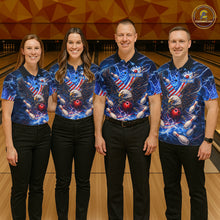 Load image into Gallery viewer, US Flag Eagle Bowling Shirts for Men Custom Blue Lightning Thunder Patriotic Team Bowling Jerseys NQS11581