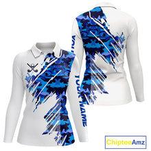 Load image into Gallery viewer, Personalized Women golf polo shirts custom white and blue camo ladies golf apparel, golfing gifts NQS10073