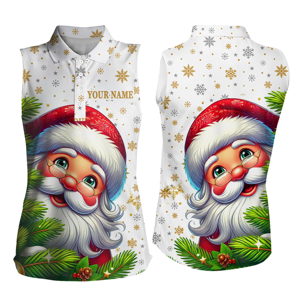 Funny Christmas tree Women sleeveless polo shirt Santa golf pattern golf attire for women NQS6777