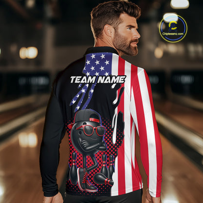 Personalized American flag bowling jersey funny bowling shirts, patriotic bowling outfits for men NQS11383
