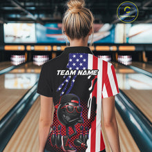 Load image into Gallery viewer, Personalized American flag bowling jersey funny bowling shirts, patriotic bowling outfits for women NQS11383