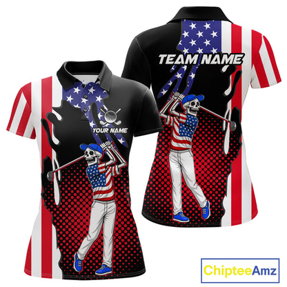 Personalized US flag golf shirts funny skull women's patriotic golf shirts custom ladies golf apparel NQS11384