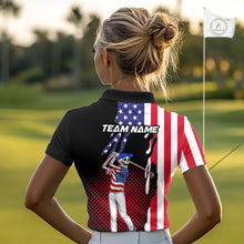 Load image into Gallery viewer, Personalized US flag golf shirts funny skull women's patriotic golf shirts custom ladies golf apparel NQS11384