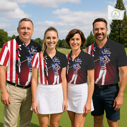 Personalized US flag golf shirts skull funny mens golf shirts custom patriotic golf outfit men NQS11384