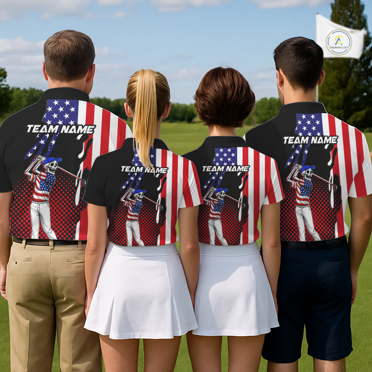 Personalized US flag golf shirts skull funny mens golf shirts custom patriotic golf outfit men NQS11384