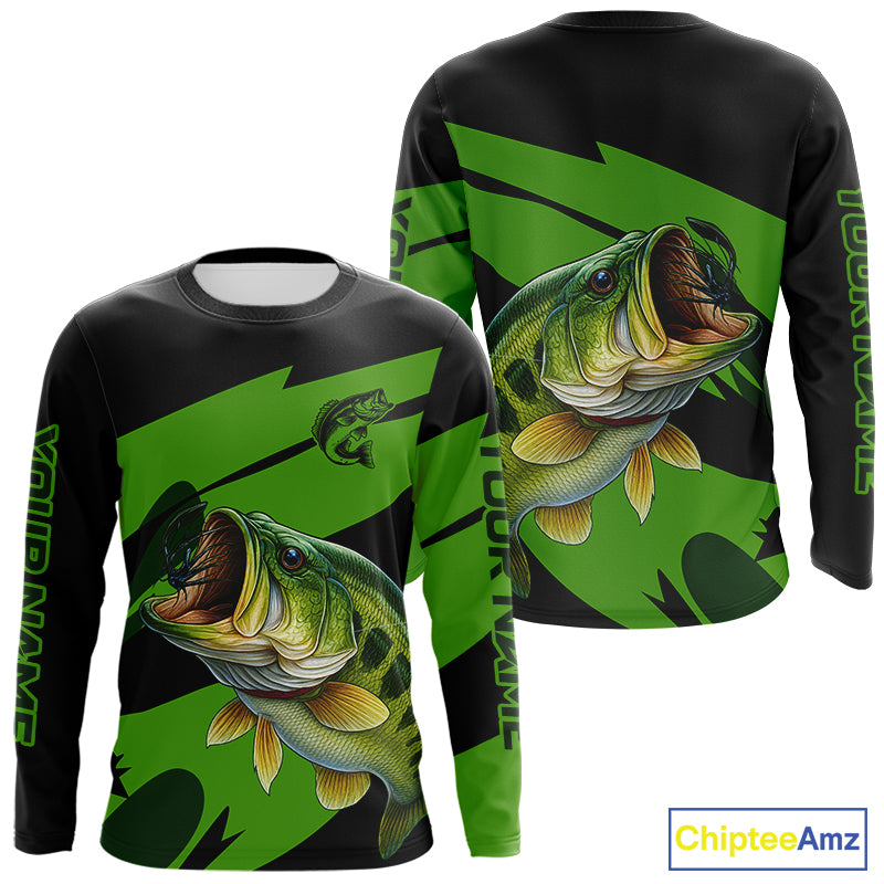 Black and Green Largemouth Bass fishing UV Protection shirts custom name Bass fishing jerseys NQS10394