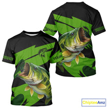 Load image into Gallery viewer, Black and Green Largemouth Bass fishing UV Protection shirts custom name Bass fishing jerseys NQS10394